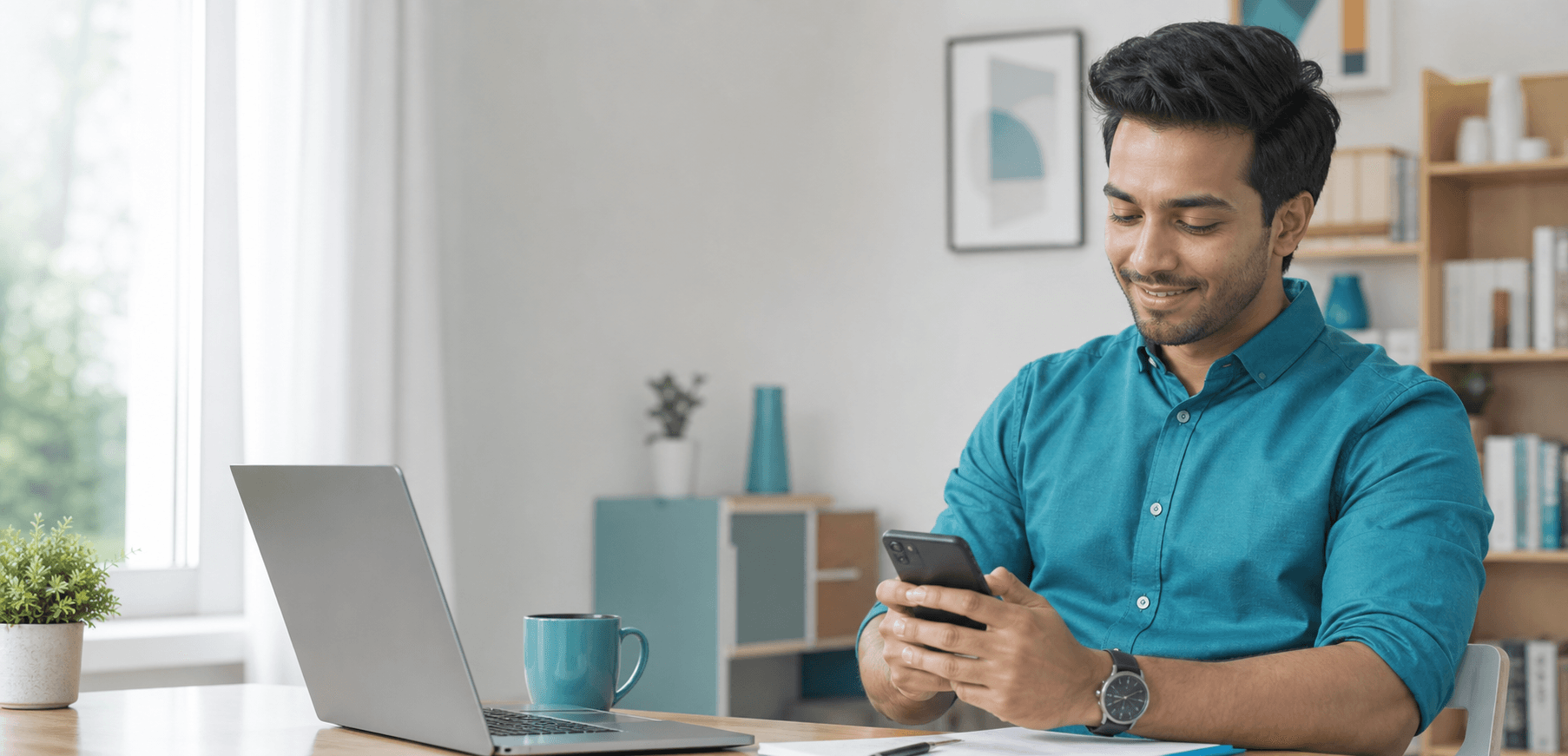 Indian professional using a phone for a digital personal loan application